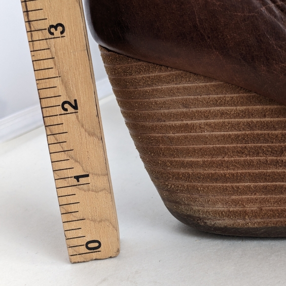 Korkease Natalya Stacked Wedge Bootie Brown Leather Zipper Boot Women's Size 6 - Picture 12 of 13